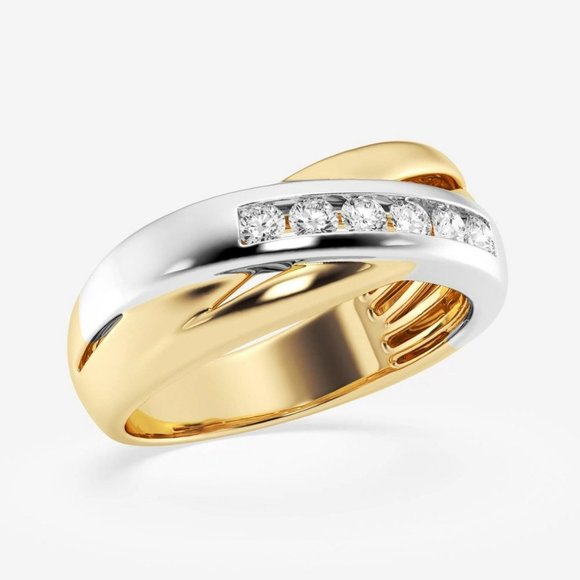 2/5 ctw Round Lab Grown Diamond Men's Crossover Channel Set Wedding Band - Picture 4 of 6